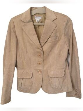 Kim Rogers Tan Leather Snakeskin Texture pebbled Blazer Jacket professional edgy